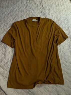 Topman Ribbed Short-Sleeve Tee in Mustard Brown